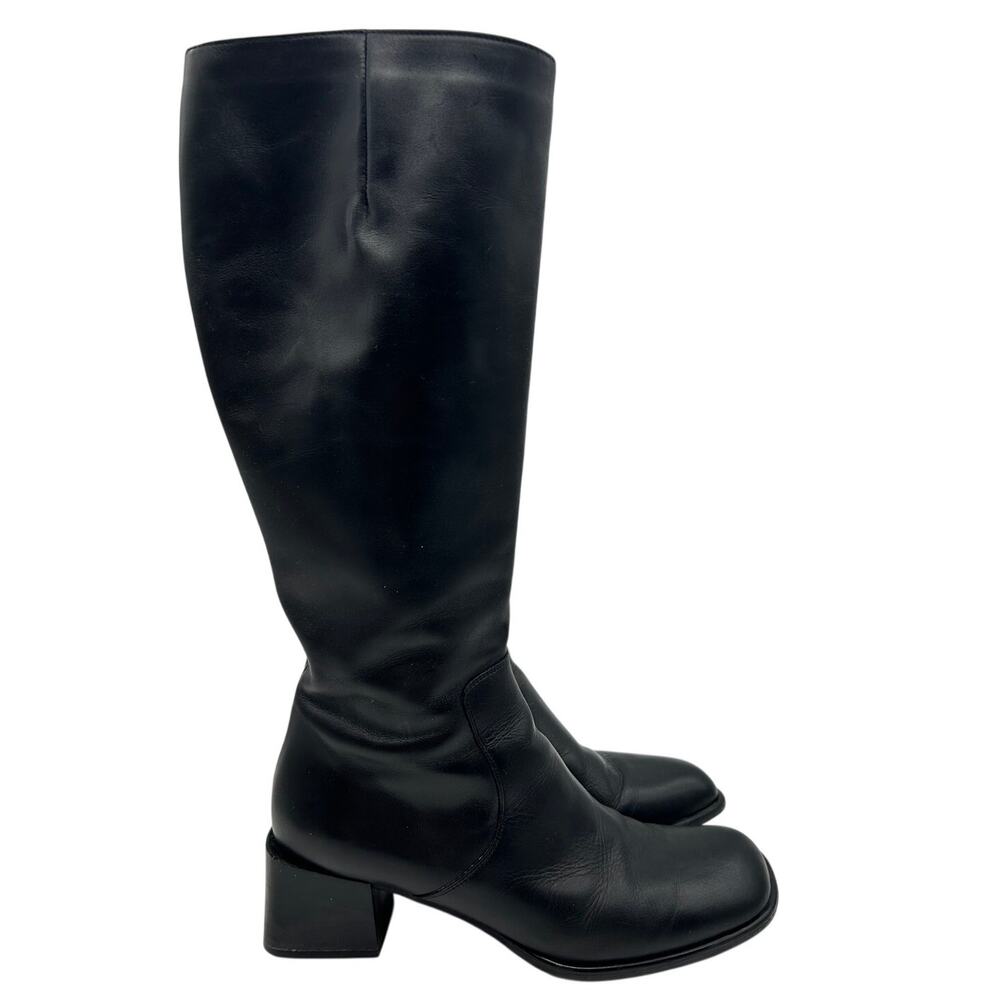 Sudini Italian Leather Knee High Boots Black Block Heel Round Toe SIZE 9.5 Fall
